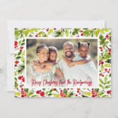 Merry Christmas Berries & Greenery Photo Feestdagenkaart (Voorkant)