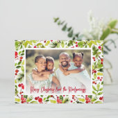 Merry Christmas Berries & Greenery Photo Feestdagenkaart (Staand voorkant)