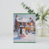 MERRY CHRISTMAS BIG SNOWMAN WINTER SCENE BRIEFKAART (Staand voorkant)