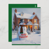 MERRY CHRISTMAS BIG SNOWMAN WINTER SCENE BRIEFKAART (Voorkant / Achterkant)