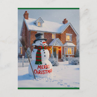 MERRY CHRISTMAS BIG SNOWMAN WINTER SCENE BRIEFKAART