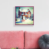 MERRY CHRISTMAS BIG SNOWMAN WINTER SCENE CANVAS AFDRUK (Insitu (Woonkamer))