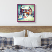 MERRY CHRISTMAS BIG SNOWMAN WINTER SCENE CANVAS AFDRUK (Insitu (Slaapkamer))