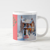 MERRY CHRISTMAS BIG SNOWMAN WINTER SCENE GROTE KOFFIEKOP (Rechts)