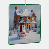 MERRY CHRISTMAS BIG SNOWMAN WINTER SCENE KERAMISCH ORNAMENT (Rechts)