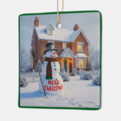 MERRY CHRISTMAS BIG SNOWMAN WINTER SCENE KERAMISCH ORNAMENT (Links)