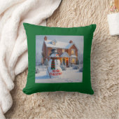MERRY CHRISTMAS BIG SNOWMAN WINTER SCENE KUSSEN (Deken)