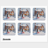 MERRY CHRISTMAS BIG SNOWMAN WINTER SCENE VIERKANTE STICKER (Vel)