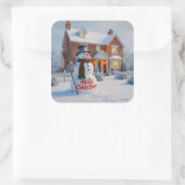 MERRY CHRISTMAS BIG SNOWMAN WINTER SCENE VIERKANTE STICKER (Tas)