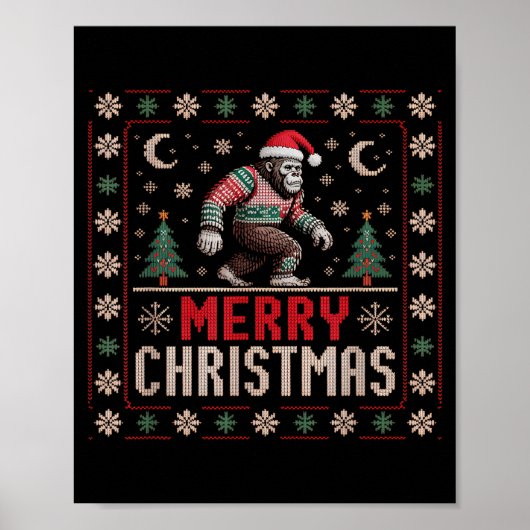 Merry Christmas Bigfoot Funny Ugly Sweater Art Poster (Voorkant)