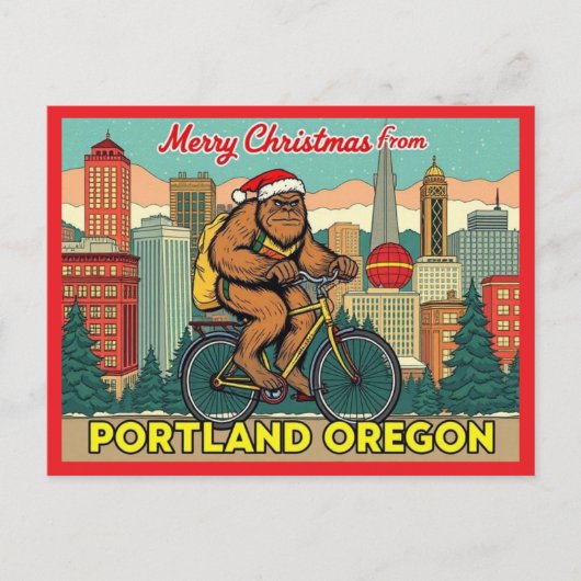 Merry Christmas Bigfoot Portland Oregon Feestdagenkaart (Voorkant)