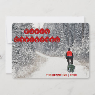 Merry Christmas - Biker Bringing Home the Tree Feestdagenkaart