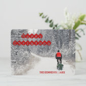 Merry Christmas - Biker Bringing Home the Tree Feestdagenkaart (Staand voorkant)