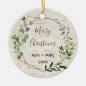 Merry Christmas Birch Eucalyptus Copper Foto Keramisch Ornament (Voorkant)