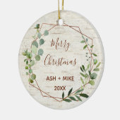 Merry Christmas Birch Eucalyptus Copper Foto Keramisch Ornament (Links)