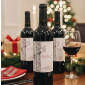 Merry Christmas Birch Trees and Red Cardinal Birds Wijn Etiket