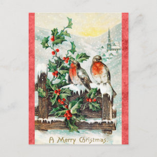  Merry Christmas Bird Holly Snow Briefkaart