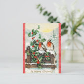  Merry Christmas Bird Holly Snow Briefkaart (Staand voorkant)