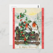  Merry Christmas Bird Holly Snow Briefkaart (Voorkant / Achterkant)
