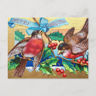 Merry Christmas  Birds en Holly Berry Feestdagenkaart
