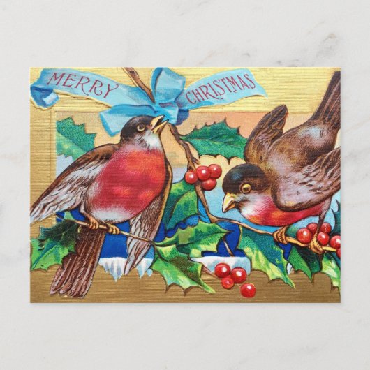 Merry Christmas  Birds en Holly Berry Feestdagenkaart (Voorkant)
