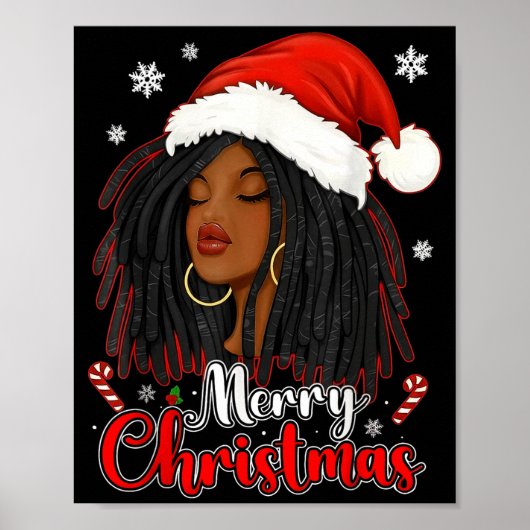 Merry Christmas Black African Girl Santa Hat Xmas  Poster (Voorkant)