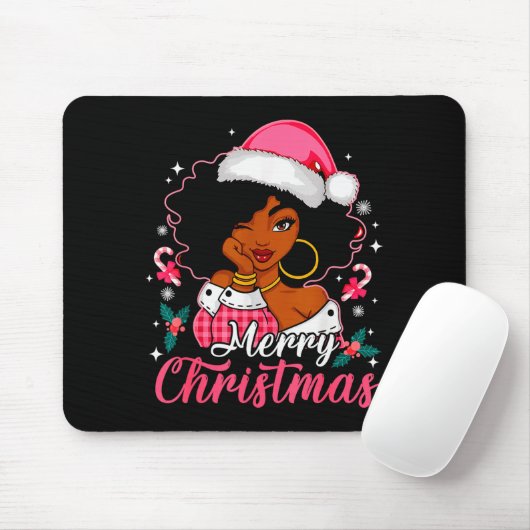 Merry Christmas Black Afro African American Girl S Muismat (Met muis)