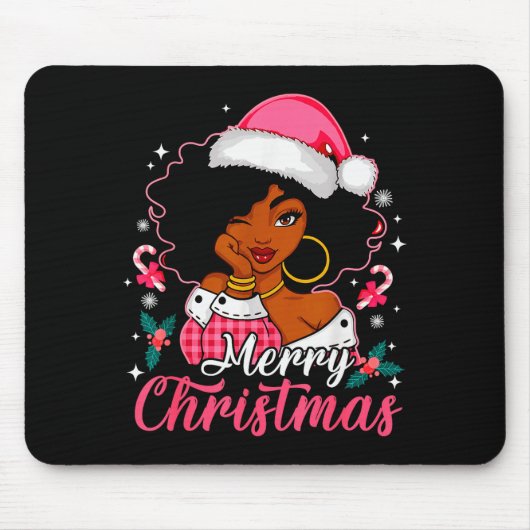 Merry Christmas Black Afro African American Girl S Muismat (Voorkant)