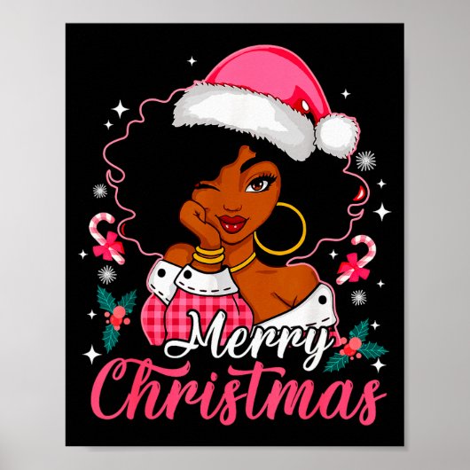 Merry Christmas Black Afro African American Girl S Poster (Voorkant)