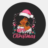 Merry Christmas Black Afro African American Girl S Ronde Sticker (Voorkant)