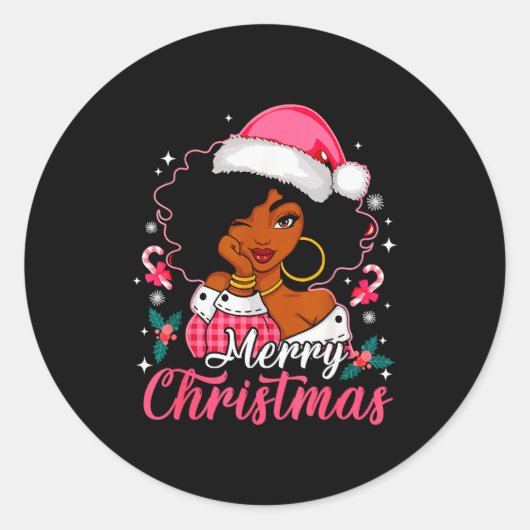 Merry Christmas Black Afro African American Girl S Ronde Sticker (Voorkant)