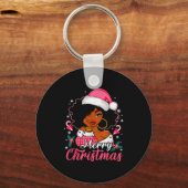 Merry Christmas Black Afro African American Girl S Sleutelhanger (Voorkant)