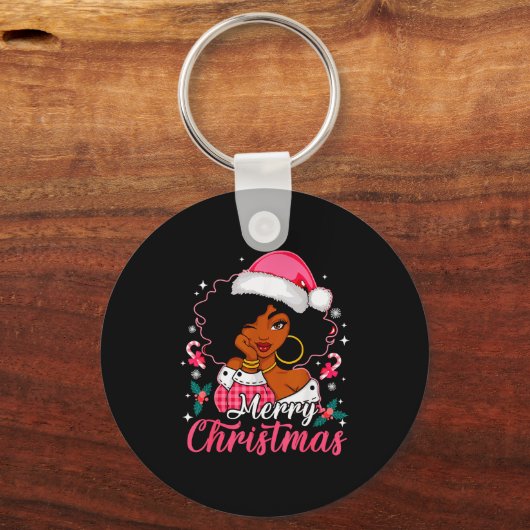 Merry Christmas Black Afro African American Girl S Sleutelhanger (Voorkant)