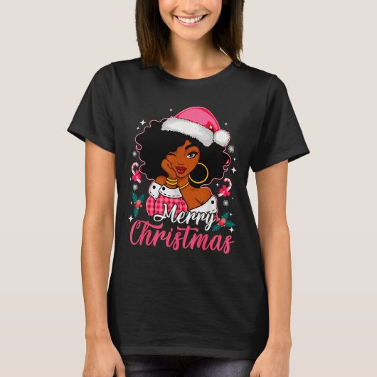 Merry Christmas Black Afro African American Girl S T-shirt (Voorkant)