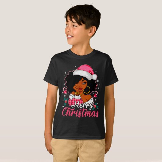 Merry Christmas Black Afro African American Girl S T-shirt (Voorkant volledig)