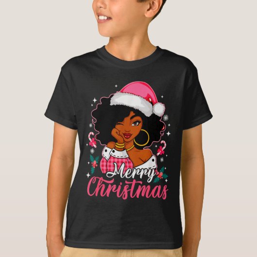Merry Christmas Black Afro African American Girl S T-shirt (Voorkant)