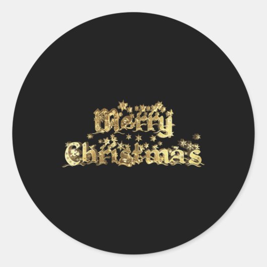 Merry Christmas Black And Gold Stars Tygraphy T Sh Ronde Sticker (Voorkant)