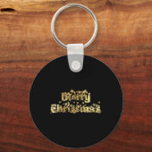 Merry Christmas Black And Gold Stars Tygraphy T Sh Sleutelhanger (Voorkant)