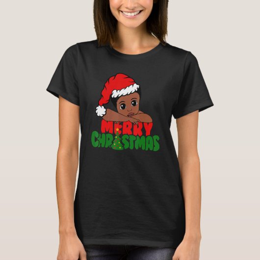 Merry Christmas Black Boy Afro Boy African America T-shirt (Voorkant)