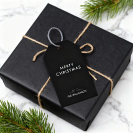 Merry Christmas Black Gift Tags Custom Name Person Cadeaulabel