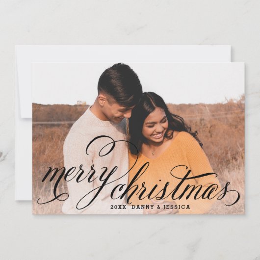Merry Christmas Black Handwritten Script Photo Feestdagenkaart (Voorkant)