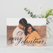 Merry Christmas Black Handwritten Script Photo Feestdagenkaart (Staand voorkant)