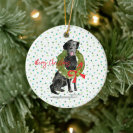 Merry Christmas Black Lab Hondenkrans Holly Family Keramisch Ornament