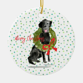 Merry Christmas Black Lab Hondenkrans Holly Family Keramisch Ornament