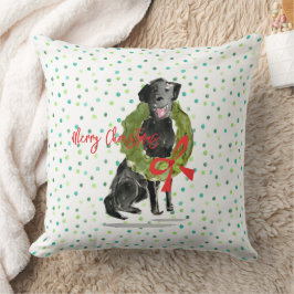 Merry Christmas Black Lab Hondenkrans Holly Family Kussen