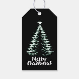 Merry Christmas Black & Mint Distressed Chic Tree Cadeaulabel