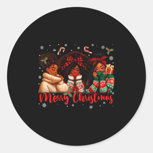 Merry Christmas Black Queen Girl African Santa Mel Ronde Sticker (Voorkant)