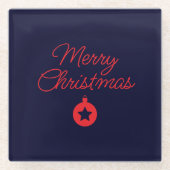 Merry Christmas Black Rock Blue Classical Unique Glazen Onderzetter (Voorkant)