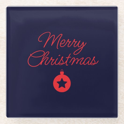 Merry Christmas Black Rock Blue Classical Unique Glazen Onderzetter (Voorkant)