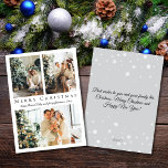 Merry Christmas Black Script 3 foto's Collage Feestdagenkaart<br><div class="desc">achtergrond deco door freepik.com elegante vrolijke kerst zwart script drie foto's collage vakantie Opmerking Kaart tweezijdige kaart,  op de achterkant kant vakantie bericht,  aangepast.</div>